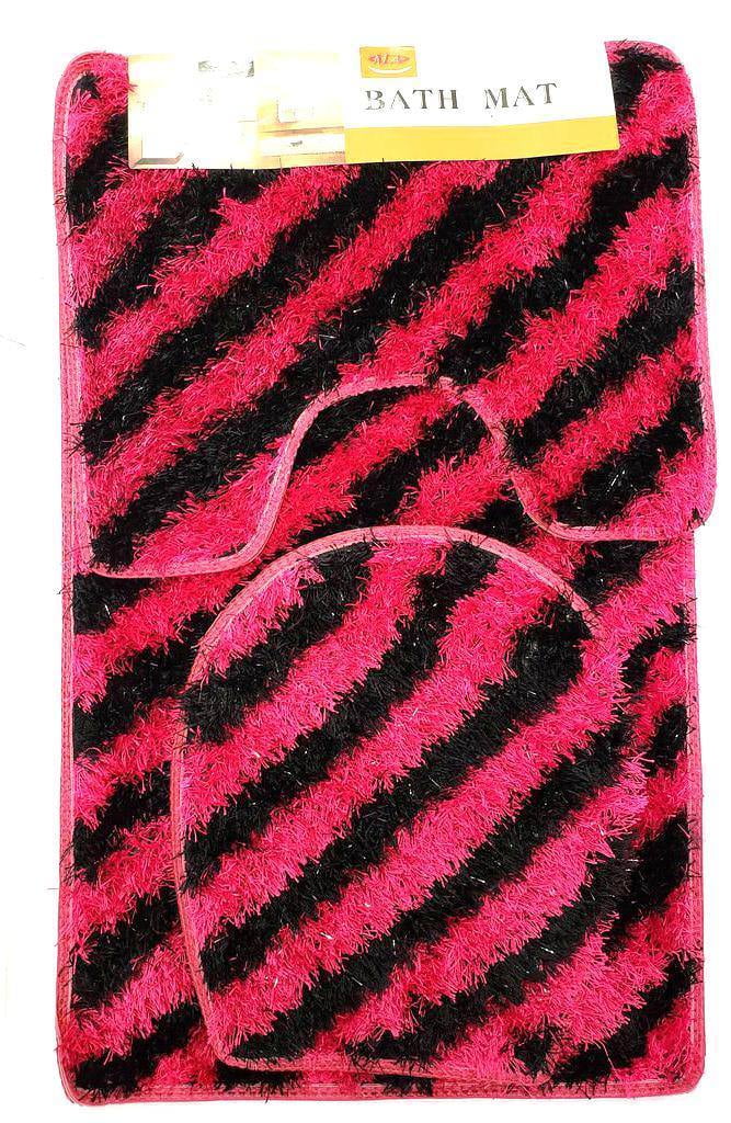 Luxury 3PC Soft Shaggy Pink Bath Set Bath Mat Toilet Cover Contour ...