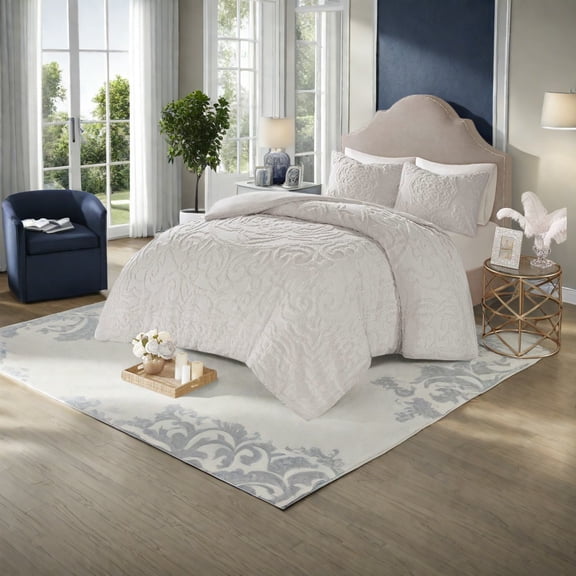 Luxury 3Piece Cotton Bedding Sets Light Gray Boho Tufted Design for Cozy Bedrooms