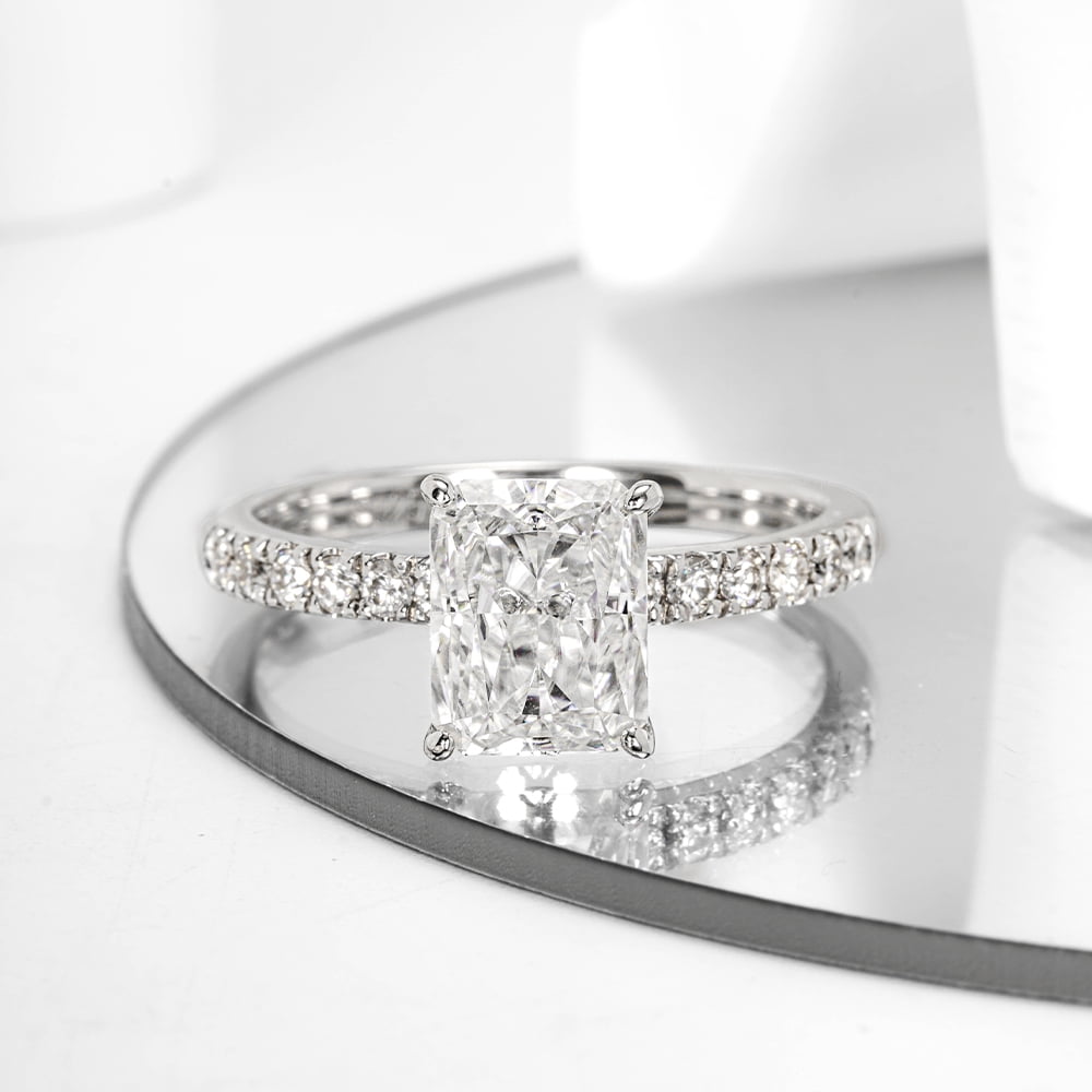Luxury 3ct Radiant Cut Moissanite Engagement Rings For Women Sterling Silver 18K White Gold Plated D Color Diamond Wedding Ring