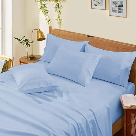Luxury 4-Piece 1000 Thread Count 100% Egyptian Cotton Bed Sheets Luxury Hotel Sheets 24" Deep Pocket - Full Size - Light Blue Solid