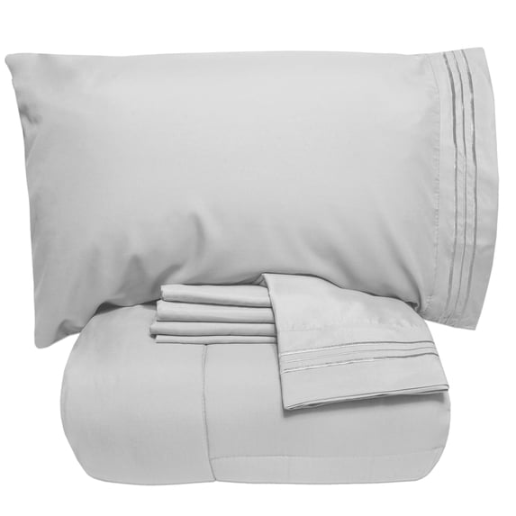 Luxury 4 Piece Bed-In-A-Bag Down Alternative Comforter & Sheet Set, Twin, Silver By Sweet Home Collection