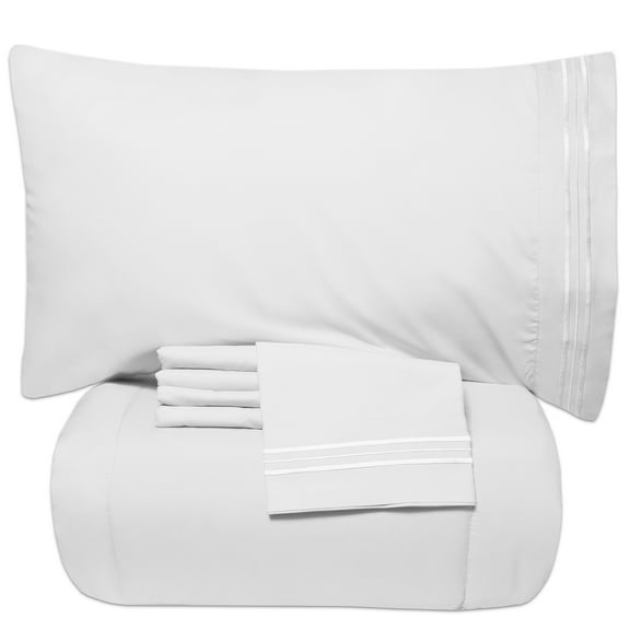 Luxury 4 Piece Bed-In-A-Bag Down Alternative Comforter & Sheet Set, Twin, White By Sweet Home Collection