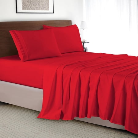 Luxury 4-Piece Bed Sheet Set - Bedding 1500 Premium Hotel Quality Microfiber, Wrinkle Resistant Cool & Breathable, Easy Elastic Fitted, Full, Red