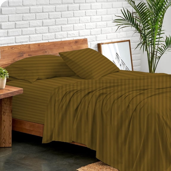 Luxury 4 Piece California King Size 100% Egyptian Cotton 800 Thread Count Premium Hotel Quality Smooth & Soft Bedding Sheet Set Luxury Soft 24" Inch Deep Pocket - Taupe Stripe