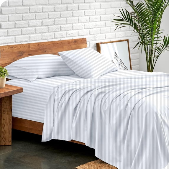 Luxury 4 Piece California King Size 100% Egyptian Cotton 800 Thread Count Premium Hotel Quality Smooth & Soft Bedding Sheet Set Luxury Soft 24" Inch Deep Pocket - White Stripe