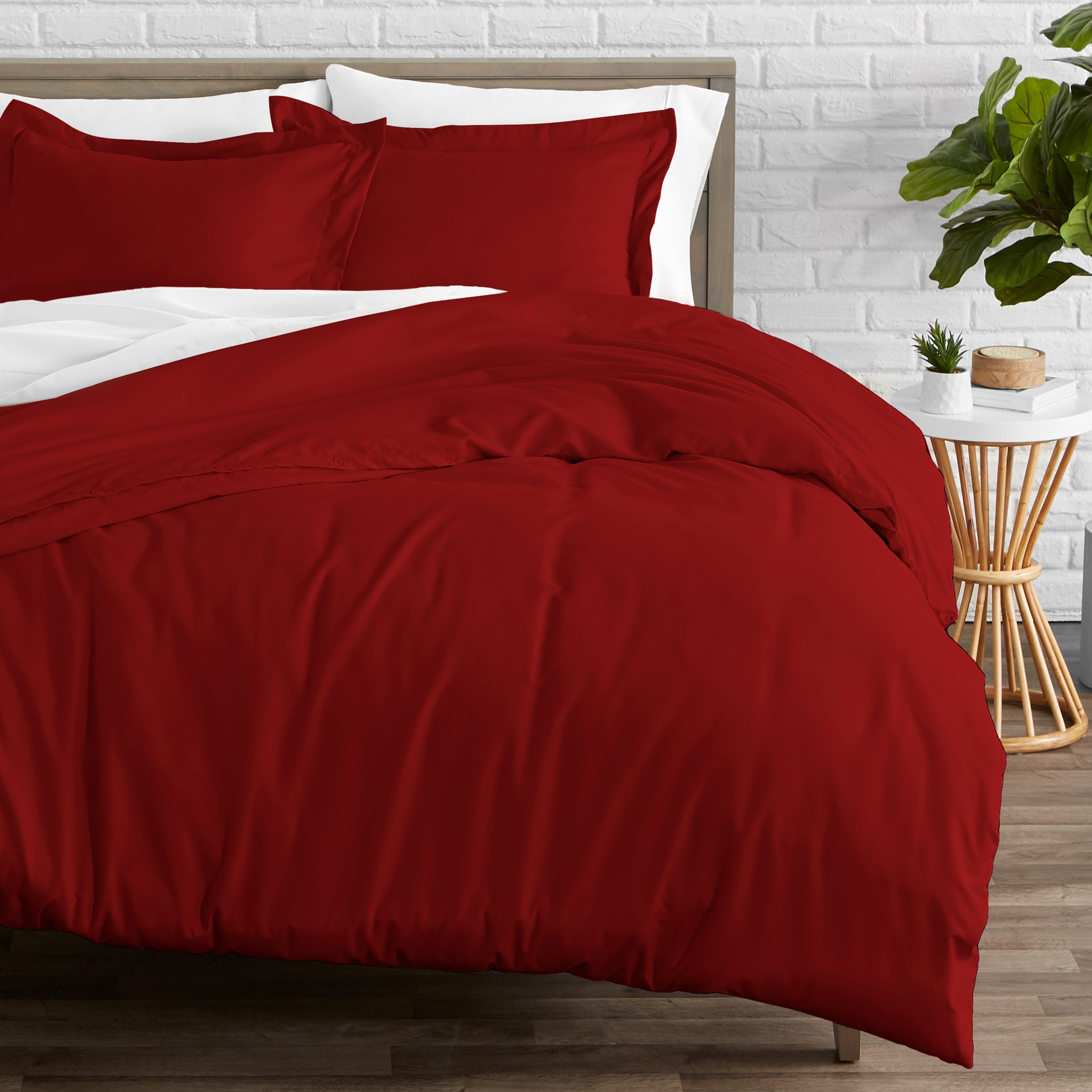 Luxury 4 Piece Duvet Insert + Duvet Cover Set - Premium 1800 Ultra-Soft Brushed Microfiber - Hypoallergenic, Easy Care, Wrinkle Resistant (Full/Queen, Red)