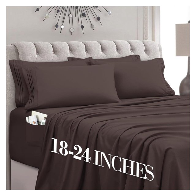Luxury 4-Piece Sheet Set, Ultra Soft 1800 Premium Hotel Quality Microfiber Sheet Set, Fits Mattresses Up to 18 to 24 Inches Extra Deep Pocket - Breathable and Secure Fit, Twin XL, Brown