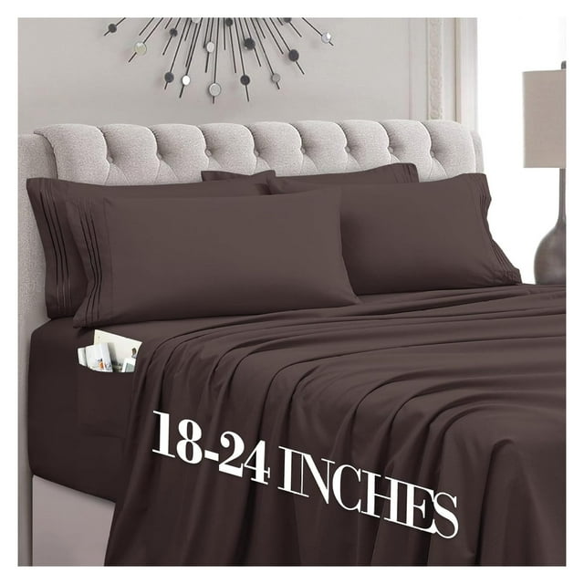 Luxury 4-Piece Sheet Set, Ultra Soft 1800 Premium Hotel Quality Microfiber Sheet Set, Fits Mattresses Up to 18 to 24 Inches Extra Deep Pocket - Breathable and Secure Fit, Twin XL, Brown