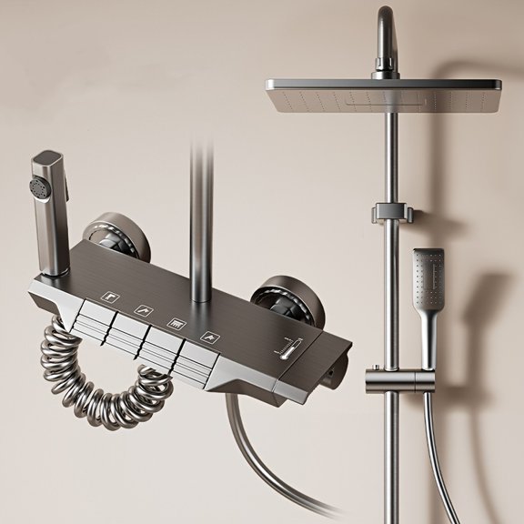 Luxury 4-Way Thermostatic Shower System with Rainfall Showerhead, Handheld Shower, Tub Spout, and Bidet Sprayer - Wall Mounted Bathroom Fixture Set