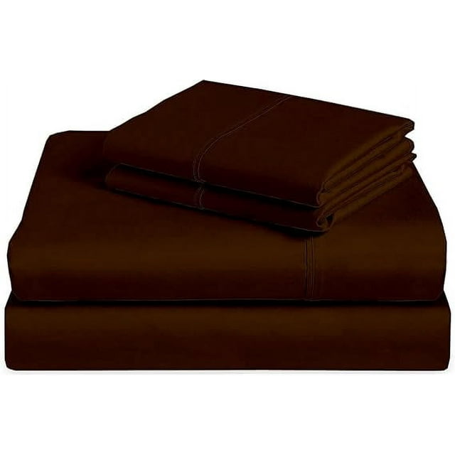 Luxury 400 Thread Count, 4 Piece Bed Sheet Set, 14" Deep Pocket, 100% Egyptian Cotton, Queen Size - Chocolate Solid