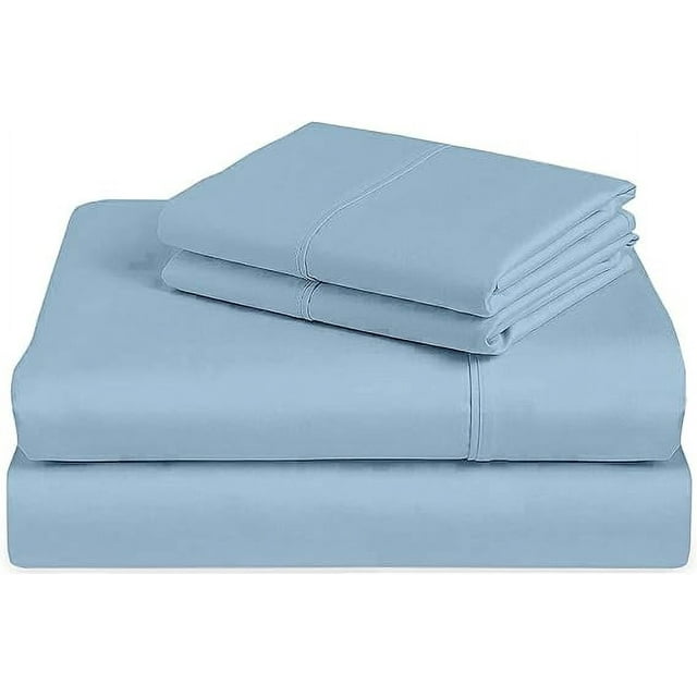 Luxury 400 Thread Count, 4 Piece Bed Sheet Set, 18" Deep Pocket, 100% Egyptian Cotton, Full Size - Light Blue Solid