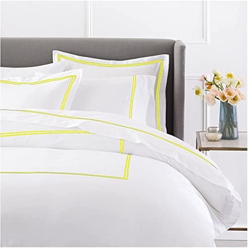 Luxury 400-Thread-Count Egyptian Cotton Embroidered Duvet Cover Set with Beautiful 2-Stripe Embroidery Oversize King Yellow Solid