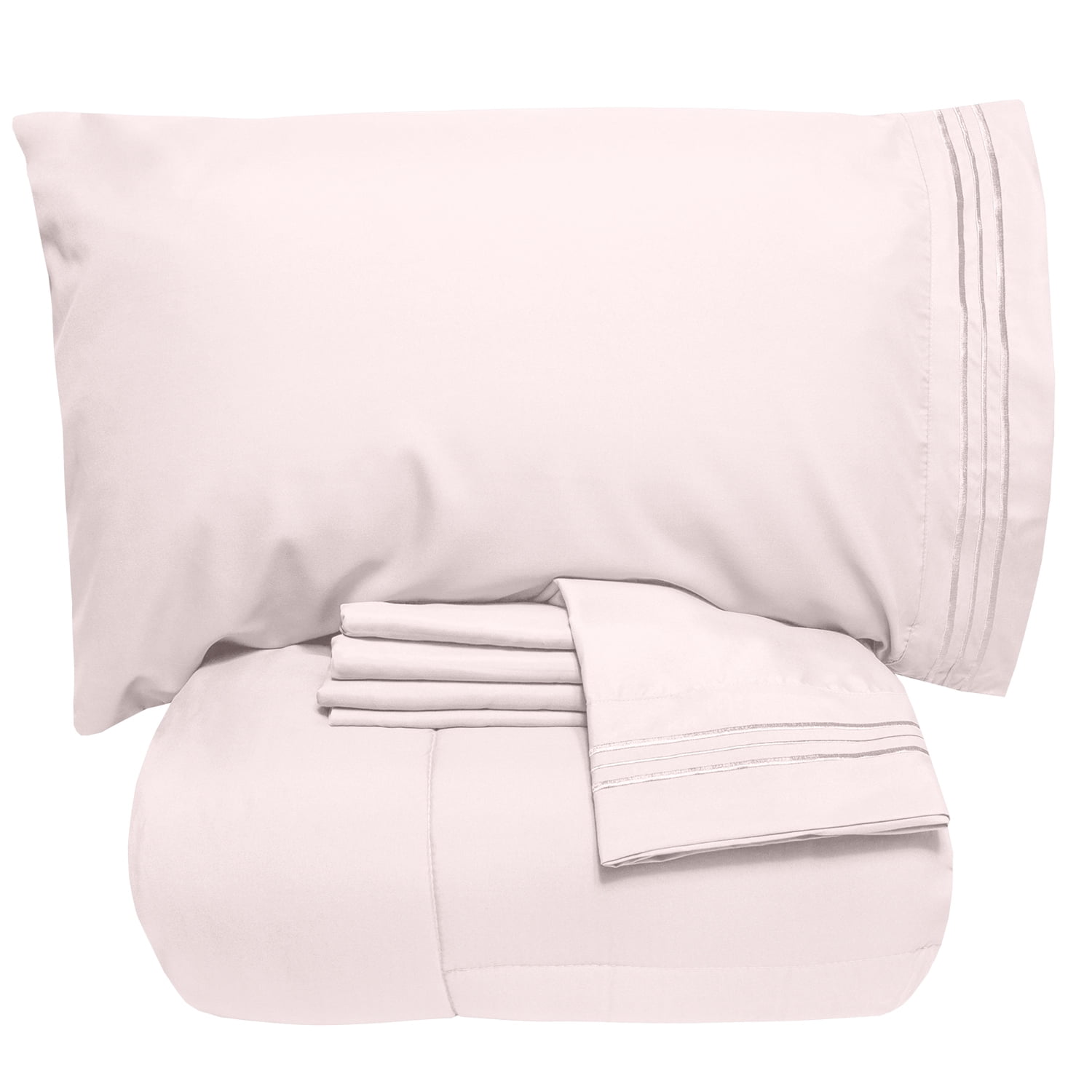 Luxury 5 Piece Bed-In-A-Bag Down Alternative Comforter And Sheet Set - Pale Pink - Queen