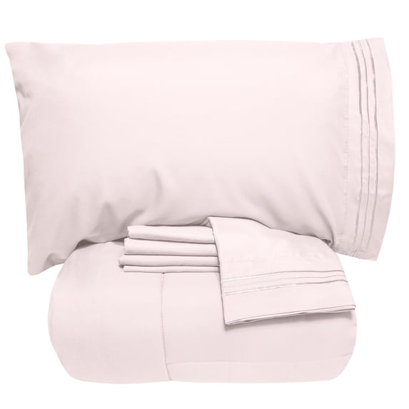 Luxury 5 Piece Bed-In-A-Bag Down Alternative Comforter And Sheet Set - Pale Pink - Queen