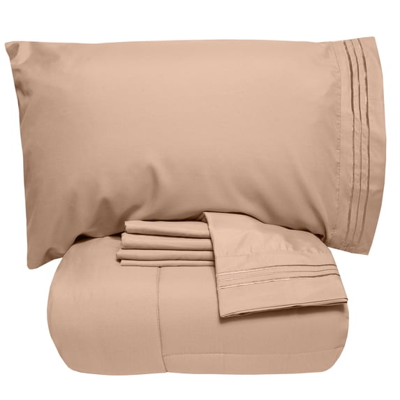 Luxury 5 Piece Bed-In-A-Bag Down Alternative Comforter & Sheet Set, Full, Taupe By Sweet Home Collection