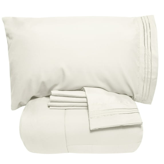 Luxury 5 Piece Bed-In-A-Bag Down Alternative Comforter & Sheet Set, King, Ivory By Sweet Home Collection
