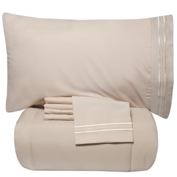 Luxury 5 Piece Bed-In-A-Bag Down Alternative Comforter & Sheet Set, Queen, Cream By Sweet Home Collection