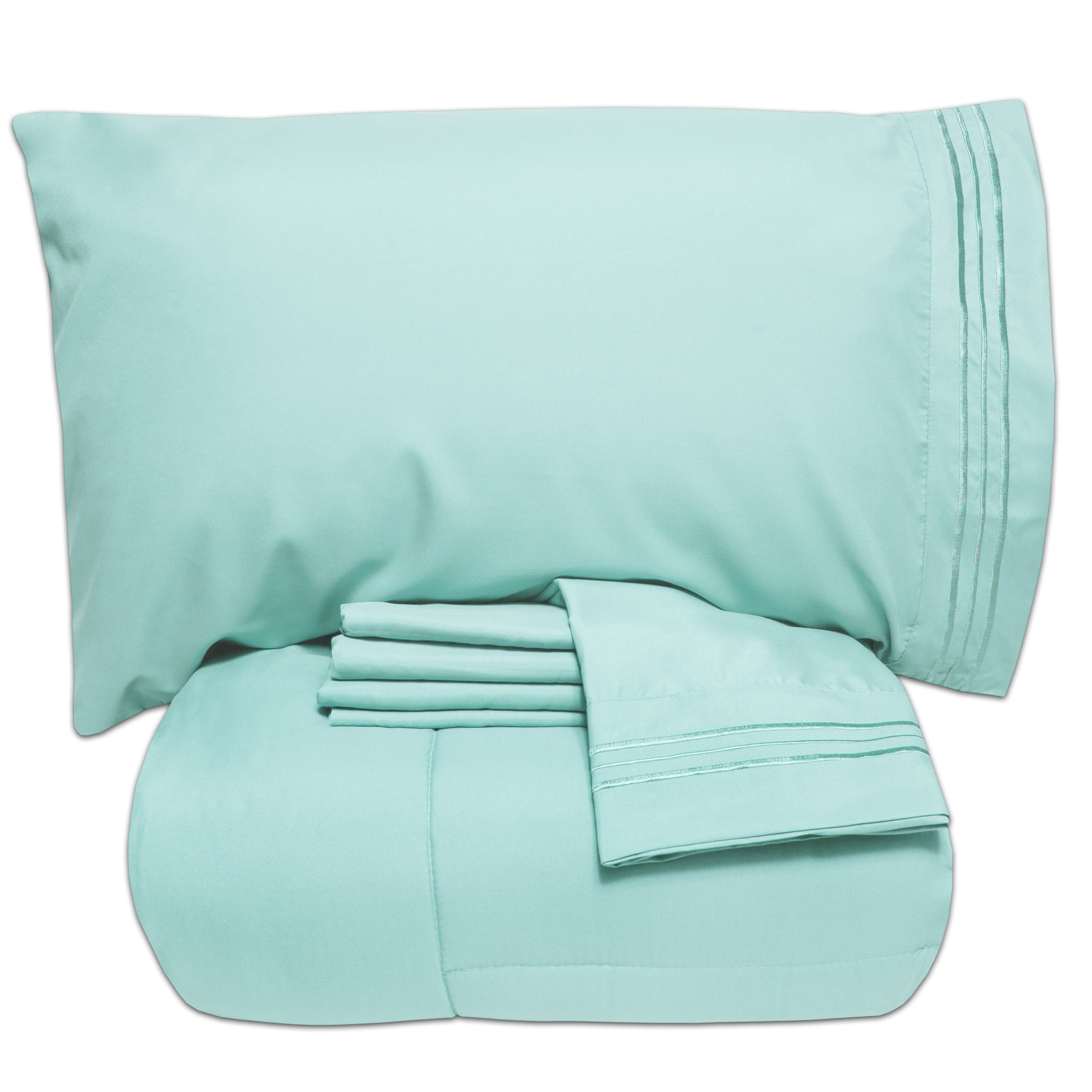 Luxury 5 Piece Bed in a Bag Down Alternative Comforter and Sheet Set - Aqua - Full