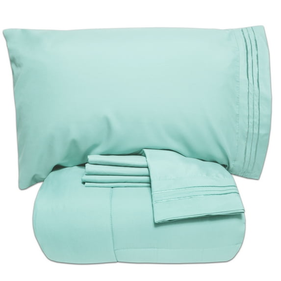 Luxury 5 Piece Bed in a Bag Down Alternative Comforter and Sheet Set - Aqua - Full