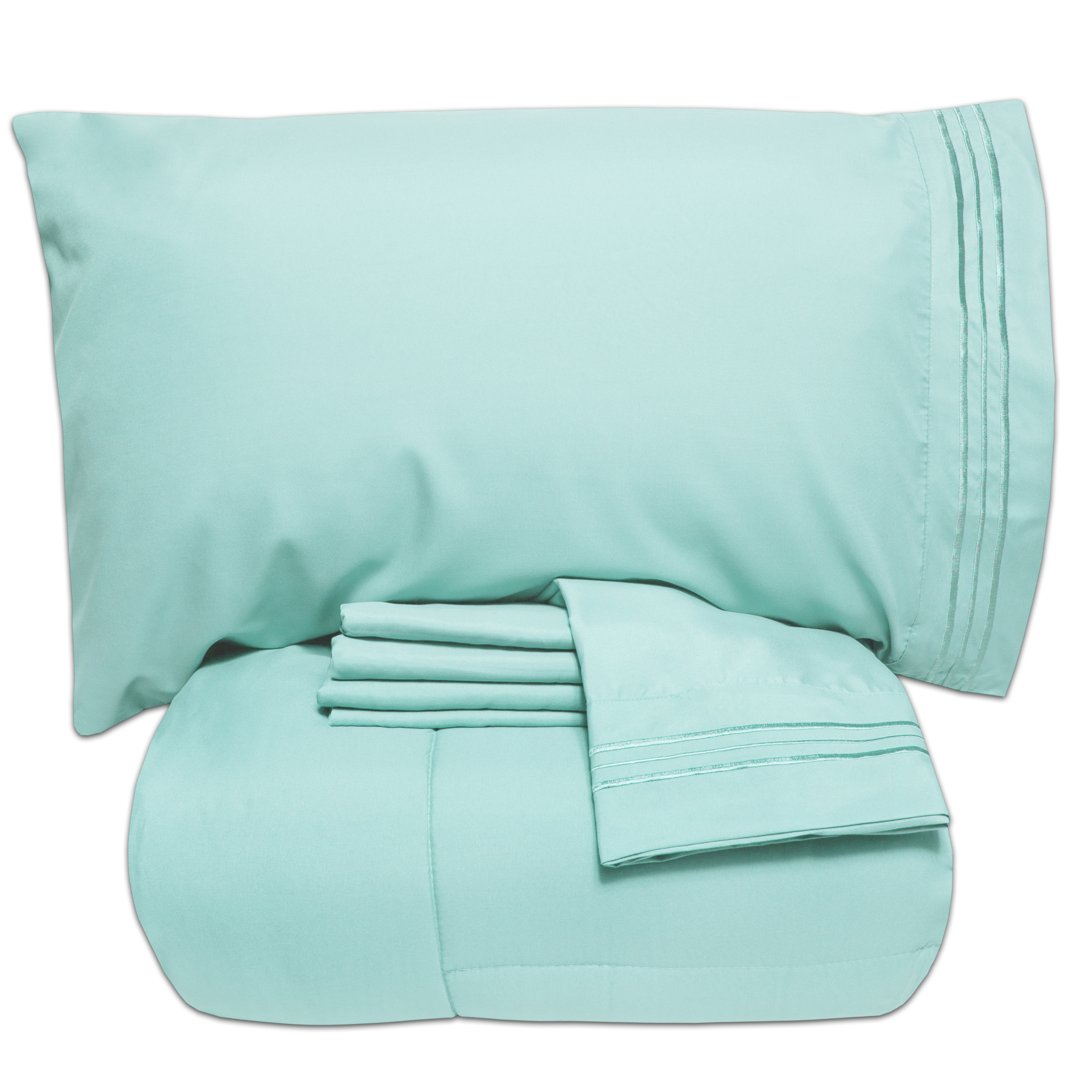 Luxury 5 Piece Bed in a Bag Down Alternative Comforter and Sheet Set - Aqua - King