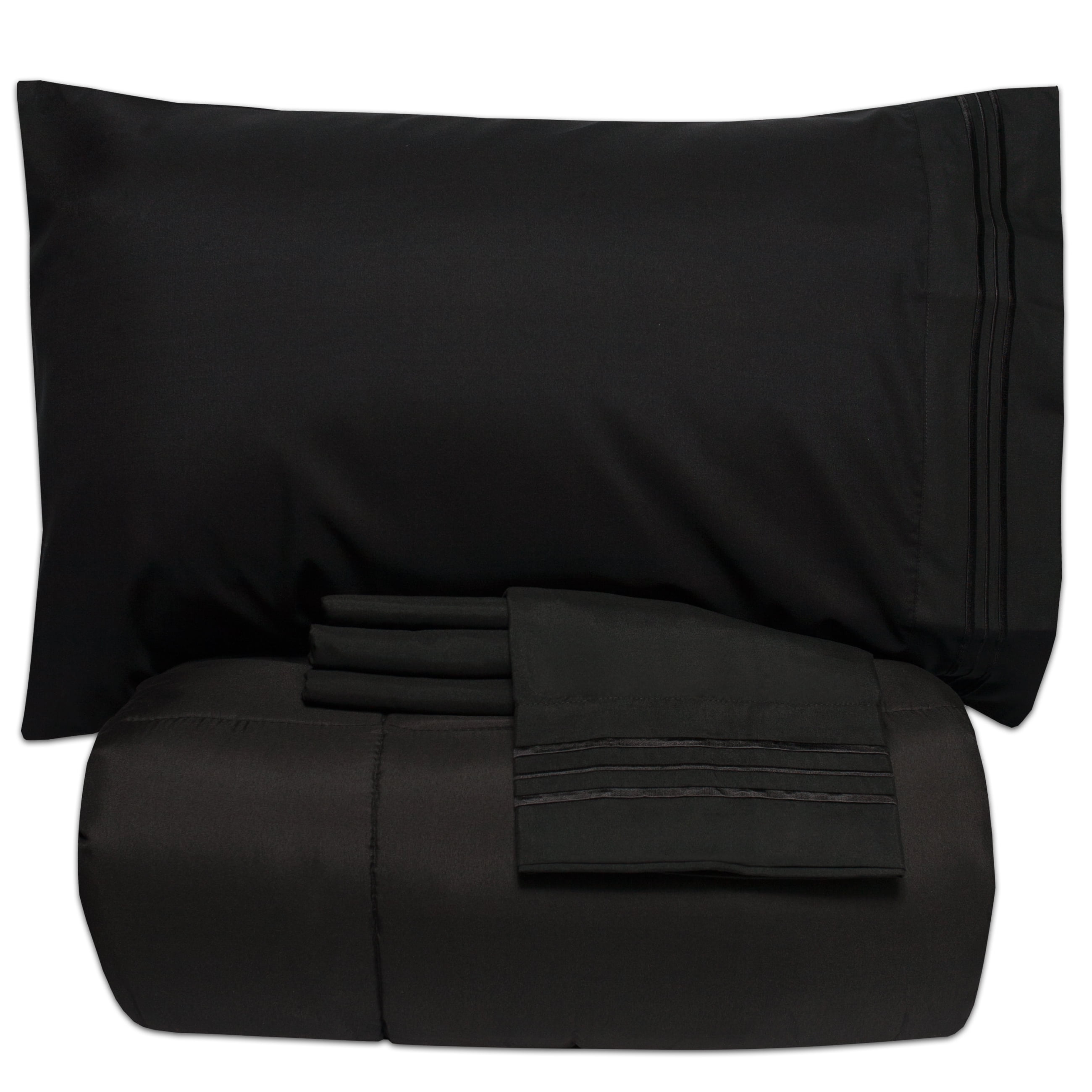 Twin Black Microfiber Down Alternative Bed in a Bag Set