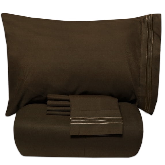 Luxury 5 Piece Bed in a Bag Down Alternative Comforter and Sheet Set - Chocolate - Full