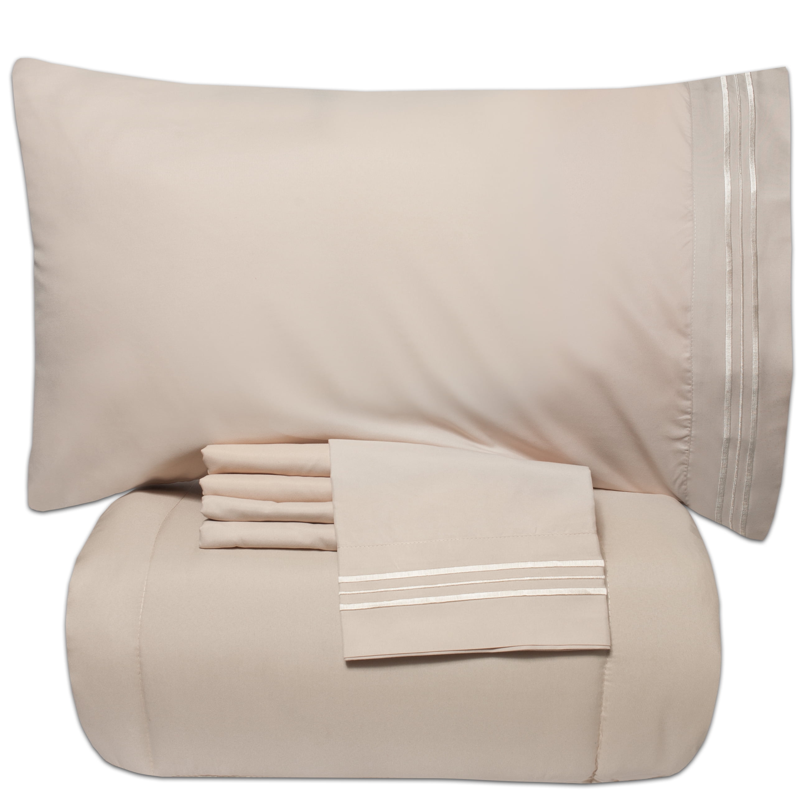 Luxury 5 Piece Bed in a Bag Down Alternative Comforter and Sheet Set - Cream - Queen