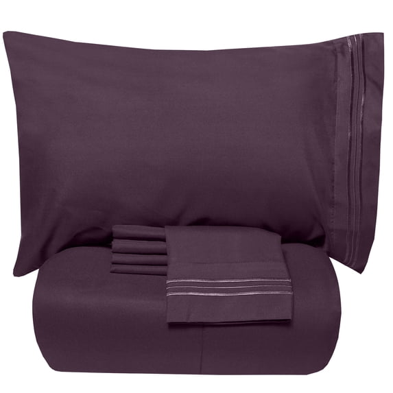 Luxury 5 Piece Bed-in-a-Bag Down Alternative Comforter and Sheet Set - Eggplant - King