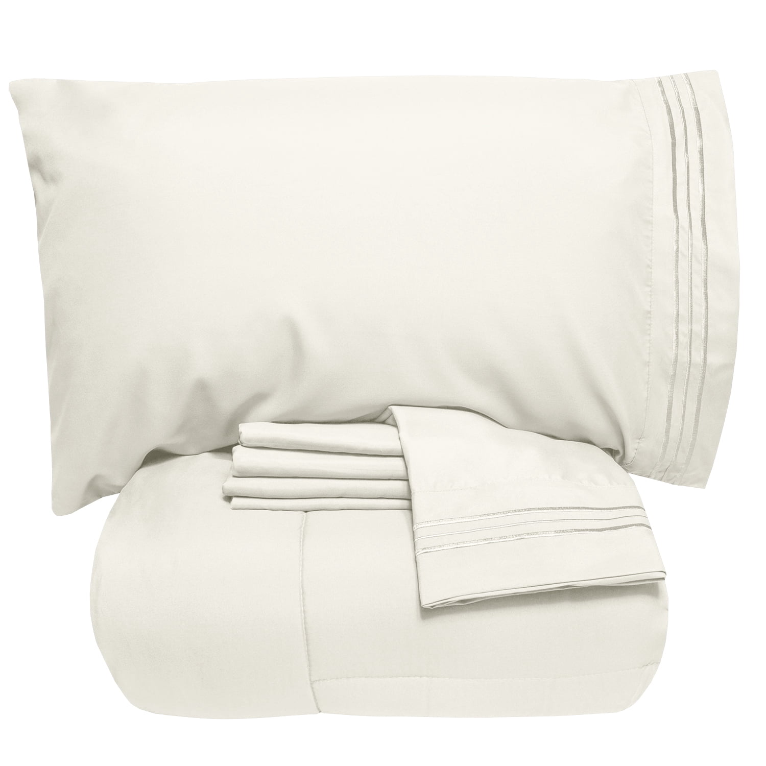 Luxury 5 Piece Bed-in-a-Bag Down Alternative Comforter and Sheet Set - Ivory - King
