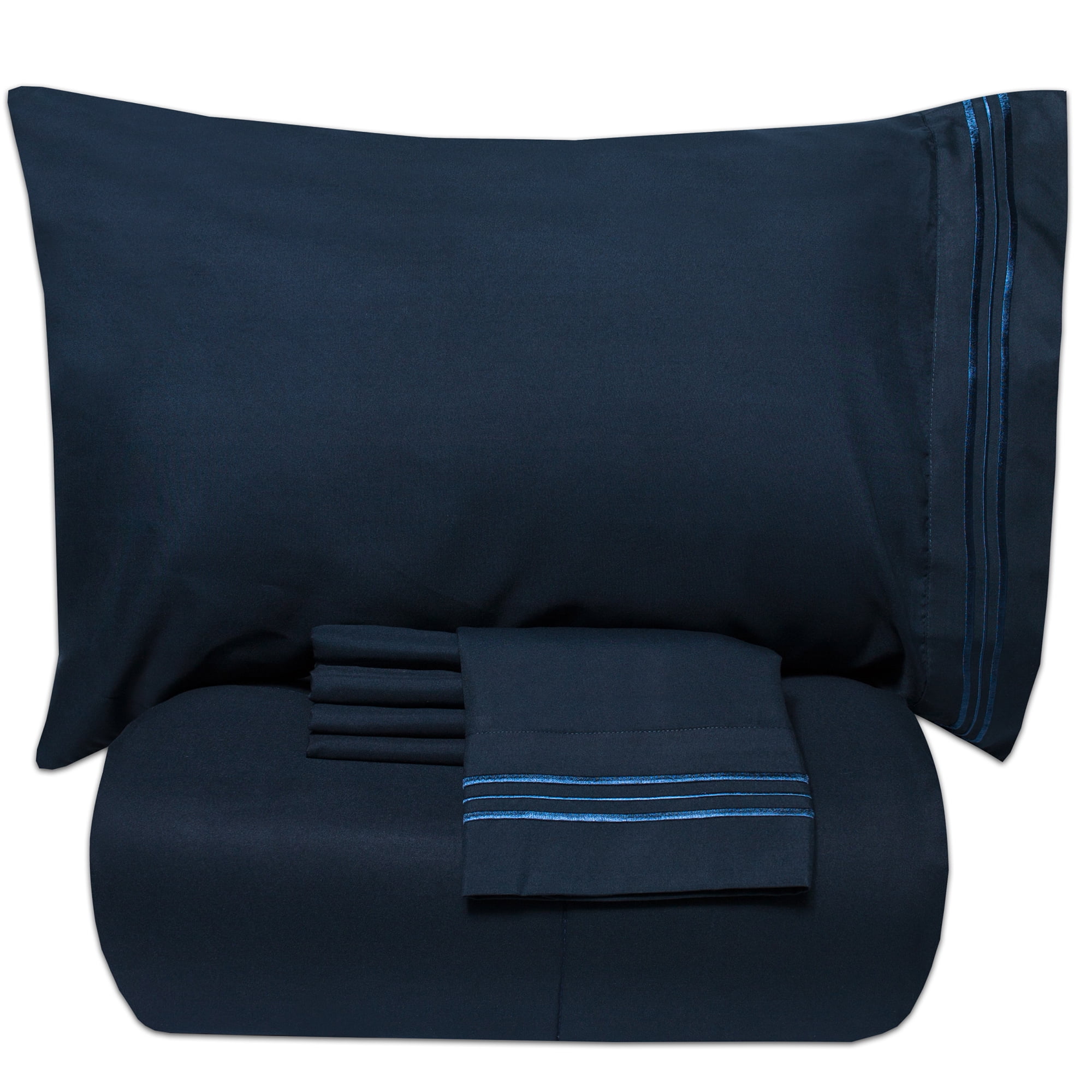 Luxury 5 Piece Bed-in-a-Bag Down Alternative Comforter and Sheet Set - Navy - Twin XL