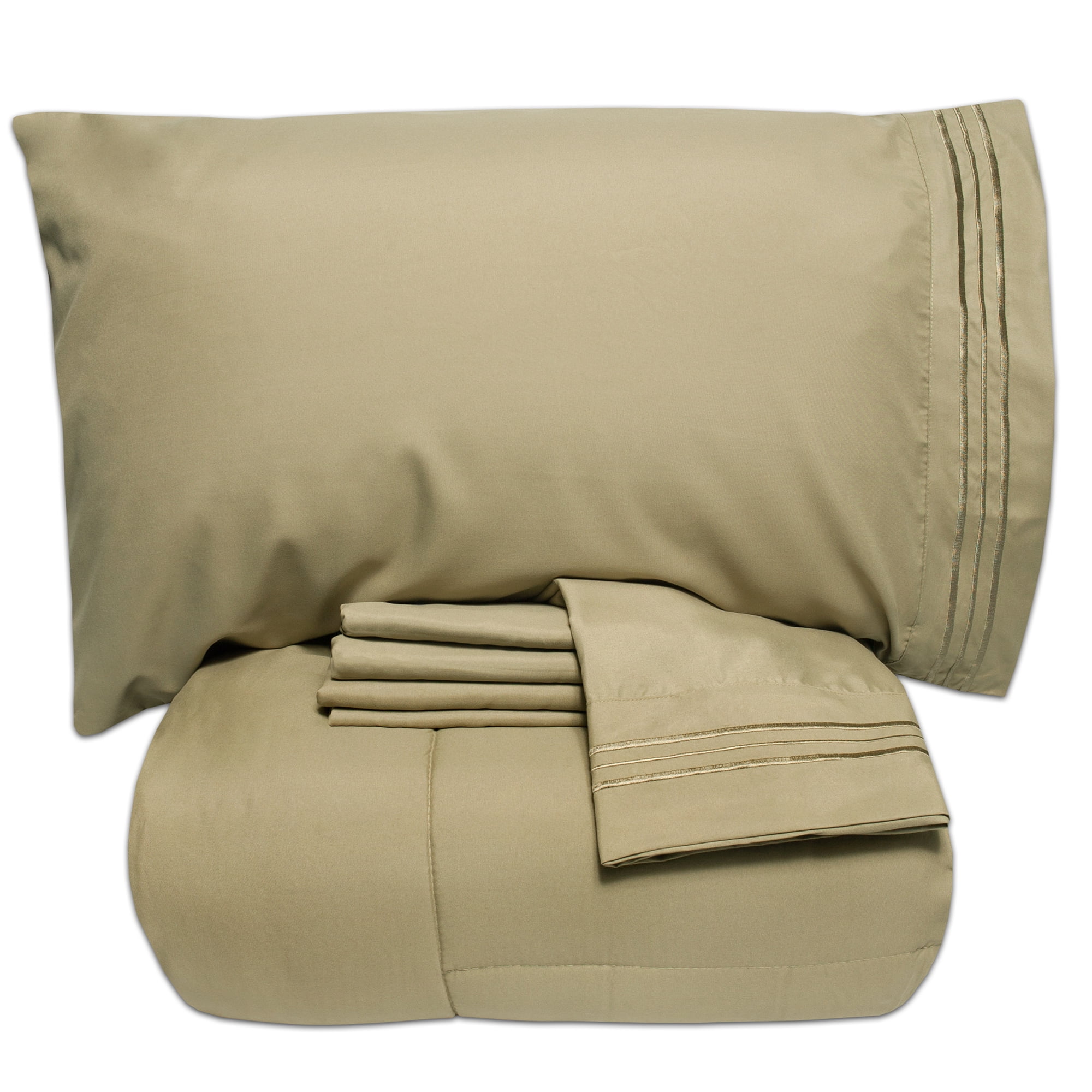 Luxury 5 Piece Bed-in-a-Bag Down Alternative Comforter and Sheet Set - Sage - Twin XL