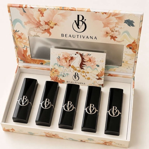 Luxury 5-Piece Lipstick Gift Set with Decorative Box Cream Matte Lipsticks