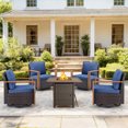 thumbnail image 1 of Luxury 5 Pieces Patio Furniture Sets with 50000BTU Propane Fire Pit Table,Outdoor Deep Seating Conversation Set with 4 Swivel Glider Patio Chair for Porch Backyard Balcony, 1 of 15