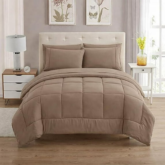 Luxury 500-TC Egyptian Cotton Box-Stitched Design Comforter | 300 GSM | Single Piece, Cal-King Size 98" x 104" Inches, 1pc Comforter with 4 Corner Tabs, (Taupe)