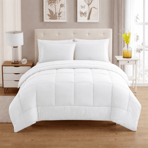 Luxury 500-TC Egyptian Cotton Box-Stitched Design Comforter | 300 GSM | Single Piece, Oversized King Size 98" x 120" Inches, 1pc Comforter with 4 Corner Tabs, (White)