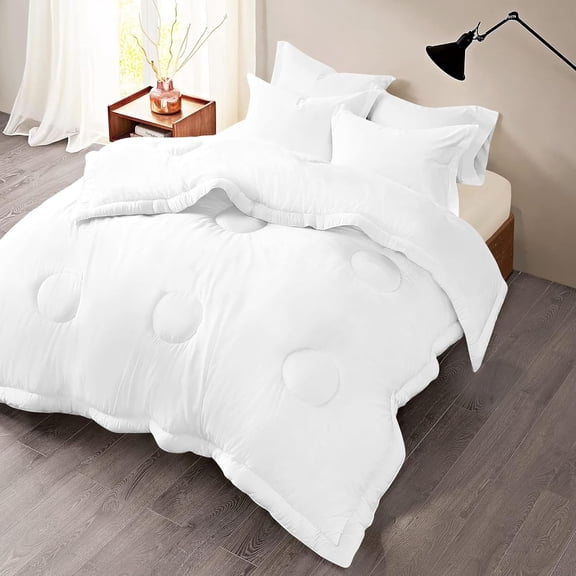 Luxury 500 TC Egyptian Cotton Comforter | Round Circle Design | 300 GSM | Soft, Breathable | 1 Piece- Queen Size ( 90" x 90" ) Inches, 1pc Comforter Only, (White)