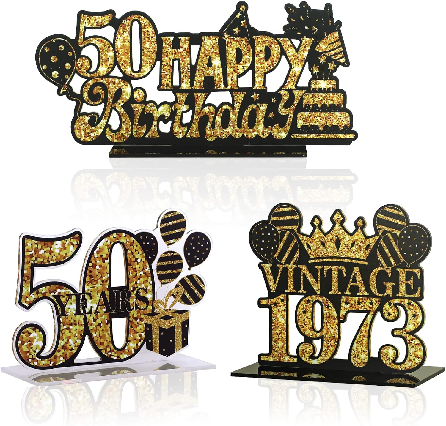 Luxury 50th Birthday Black Gold Decorations Acrylic Table Topper