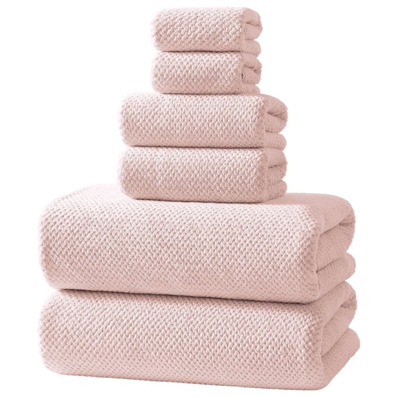 Luxury 6-Pack Microfiber Towel Set, Super Soft Absorbent Towels, 2 Bath 2 Hand 2 Washcloths for Shower Facial Gym Hotel, Pink