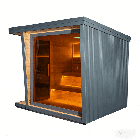 Luxury 6-Person Traditional Steam Sauna, Outdoor Square Roof With Aluminum Siding, Tempered Tinted Glass Door, Carbonized Spruce Wood Construction