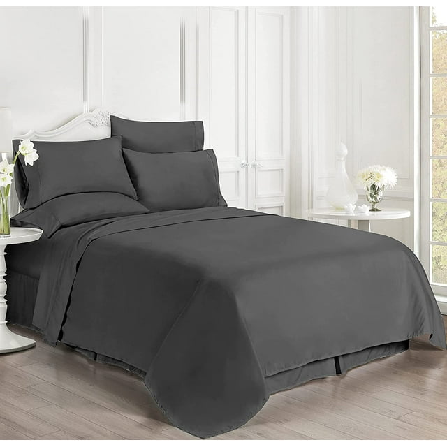 Luxury 6 Piece Bed Sheet Set - 100% Egyptian Cotton - 400 Thread Count - Extra Soft and Luxury 12" Deep Pocket, Cool and Breathable, Twin Size - Dark Gray Solid.