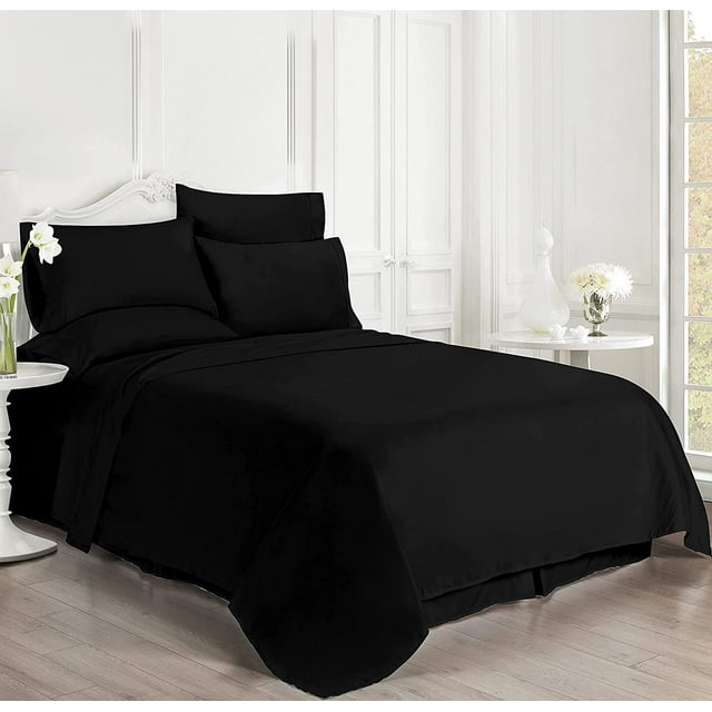 Luxury 6 Piece Bed Sheet Set - 100% Egyptian Cotton - 400 Thread Count - Extra Soft and Luxury 15" Deep Pocket, Cool and Breathable, Full XXL Size - Black Solid.