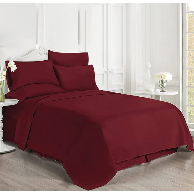 Luxury 6 Piece Bed Sheet Set - 100% Egyptian Cotton - 400 Thread Count - Extra Soft and Luxury 15" Deep Pocket, Cool and Breathable, Full XXL Size - Burgundy Solid.