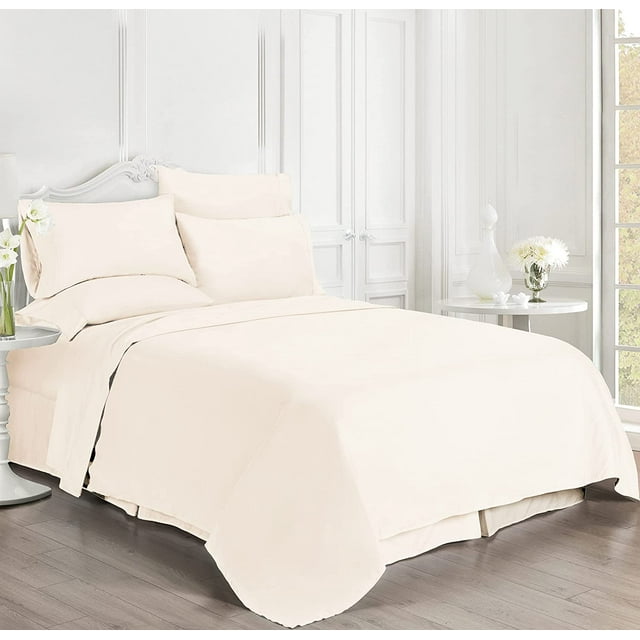 Luxury 6 Piece Bed Sheet Set - 100% Egyptian Cotton - 400 Thread Count - Extra Soft and Luxury 22" Deep Pocket, Cool and Breathable, Full Size - Ivory Solid.