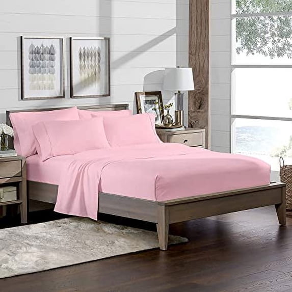 Luxury 6 Piece Bed Sheet Set - 100% Egyptian Cotton - 400 Thread Count - Extra Soft and Luxury 12" Deep Pocket, Cool and Breathable, Queen Size - Pink Solid.