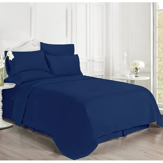 Luxury 6 Piece Bed Sheet Set - 100% Egyptian Cotton - 400 Thread Count - Extra Soft and Luxury 15" Deep Pocket, Cool and Breathable, Full Size - Royal Blue Solid.