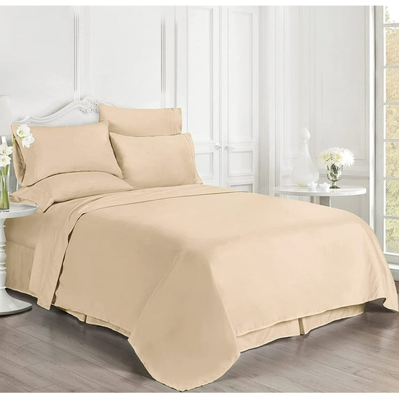 Luxury 6 Piece Bed Sheet Set - 100% Egyptian Cotton - 400 Thread Count - Extra Soft and Luxury 22" Deep Pocket, Cool and Breathable, Queen Size - Taupe Solid.