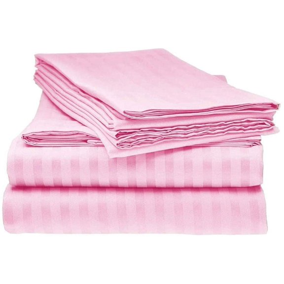 BEDDING BEGS Luxury 6 PC Sheet Set-300 TC, 15" Deep Pocket, 100% Egyptian Cotton, Cool and Extra Soft-Pink Stripe, Full XL Size.