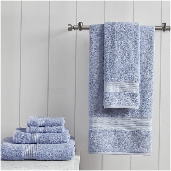 Luxury 6-Piece Organic Cotton Bath Towel Set in Blue, Quick-Dry & Hypoallergenic