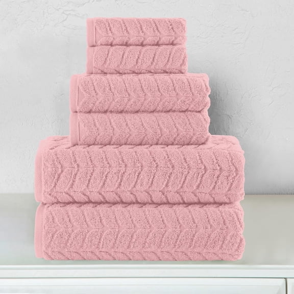 Luxury 6-Piece Turkish Cotton Jacquard Braided Textured Premium Hotel Quality Towel Set Soft and Absorbent, Includes 2 Bath Towels, 2 Hand Towels and 2 Washcloths, Dusty Rose