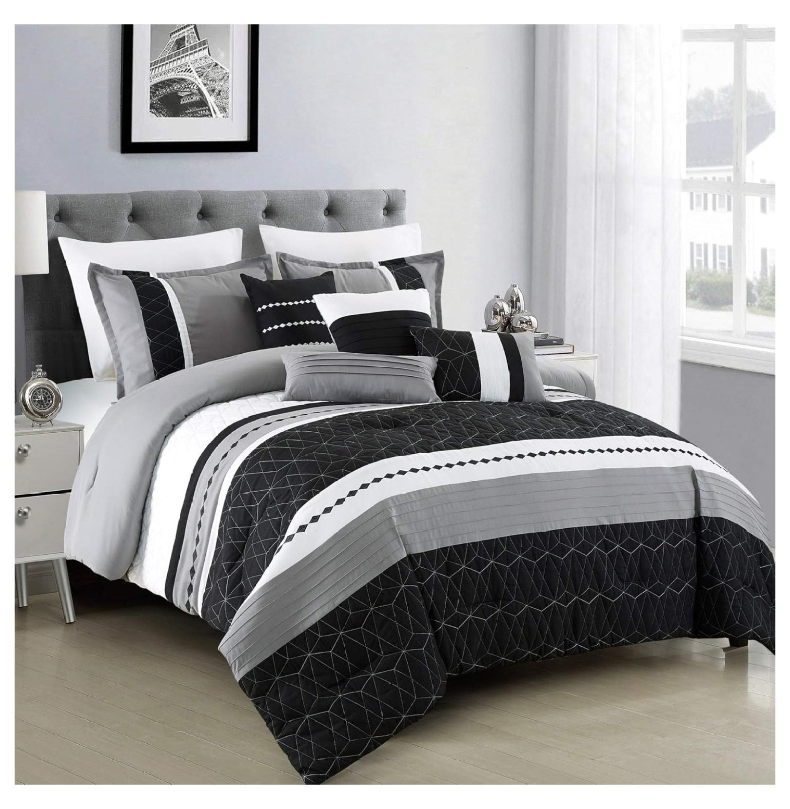 Luxury 7 Piece King/Cal King Comforter Set with Shams Cushions, Modern ...